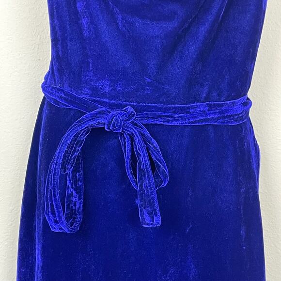 Adalyn Ray Royal Blue Velvet Maxi Dress Size L Crisscross Back Lined Whimsigoth - Picture 5 of 8